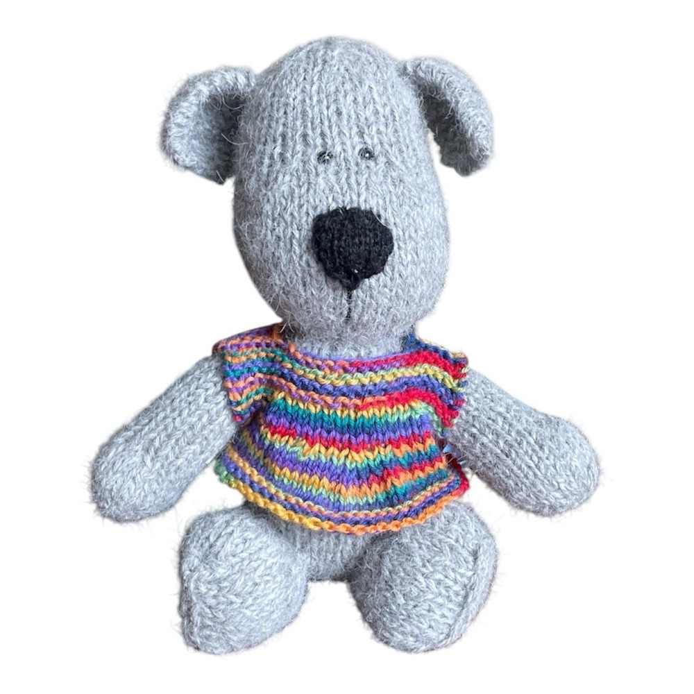 Handmade Puppy with Vest Stuffed Animal Knit Soft Dog Wool Stuffing Alpaca Grey